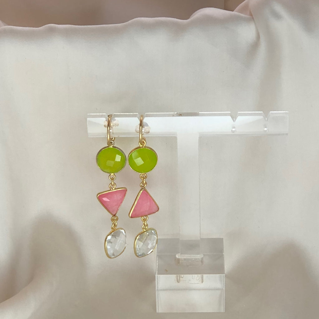 oorbellen met roze, groene en witte chalcedoon