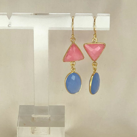 oorbellen met roze en blauwe chalcedoon