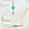 oorstekers met bloem, turquoise en lichtroze chalcedoon